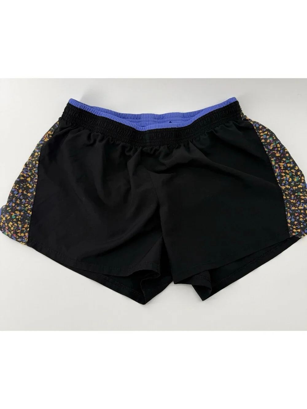 Nike Dri-FIT Womens Running Shorts Black Purple Graphic Trim Size L (2561)